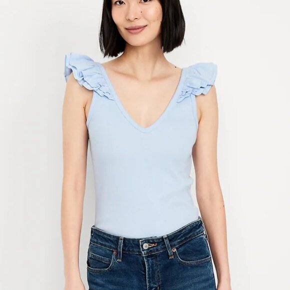 NWT Old Navy Sky Blue Ruffle Sleeve Tank Top XXL Tall - Picture 1 of 5